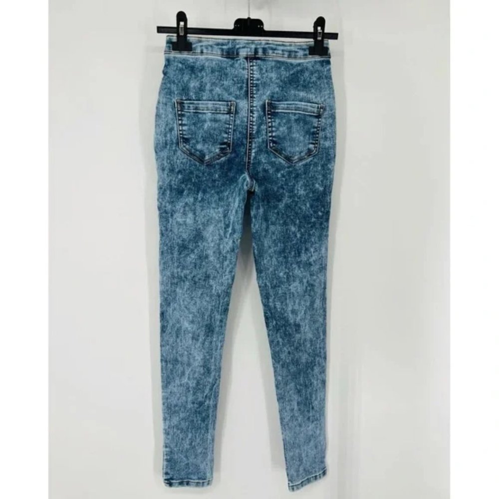 Blue Acid Wash High Waist Skinny Denim Jeggings Pants - Picture 11 of 12
